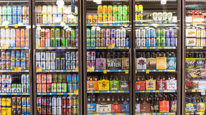 craft beers displayed in cooler