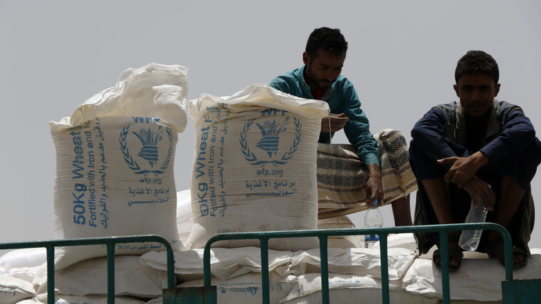 bags of rice distributed by WFP