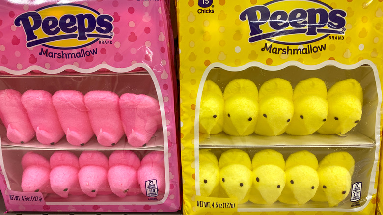 Packaged Peeps on grocery shelves 