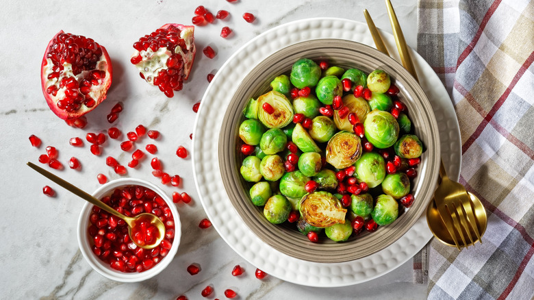 Brussels sprouts and pomegranate seeds