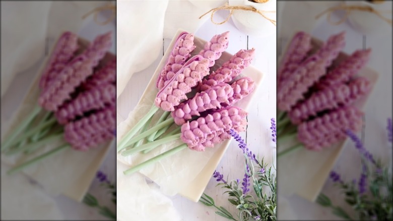 macarons piped with lavender petals