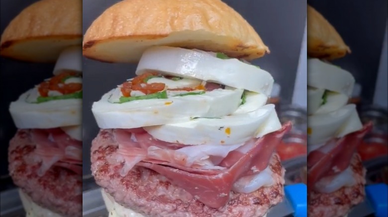 Burger loaded with mozzarella cheese