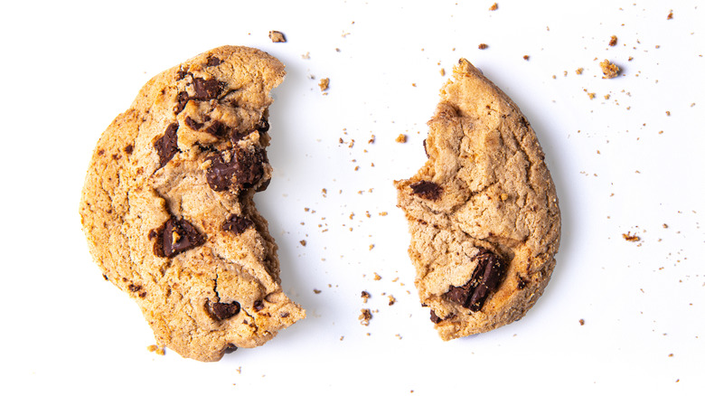 chocolate chunk cookie broken in half