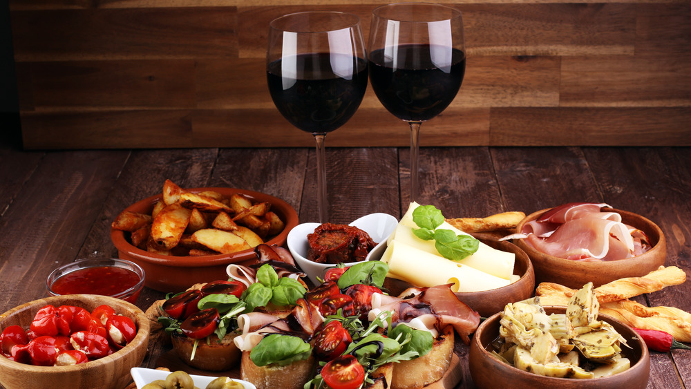 wine paired with a spread, including artichokes