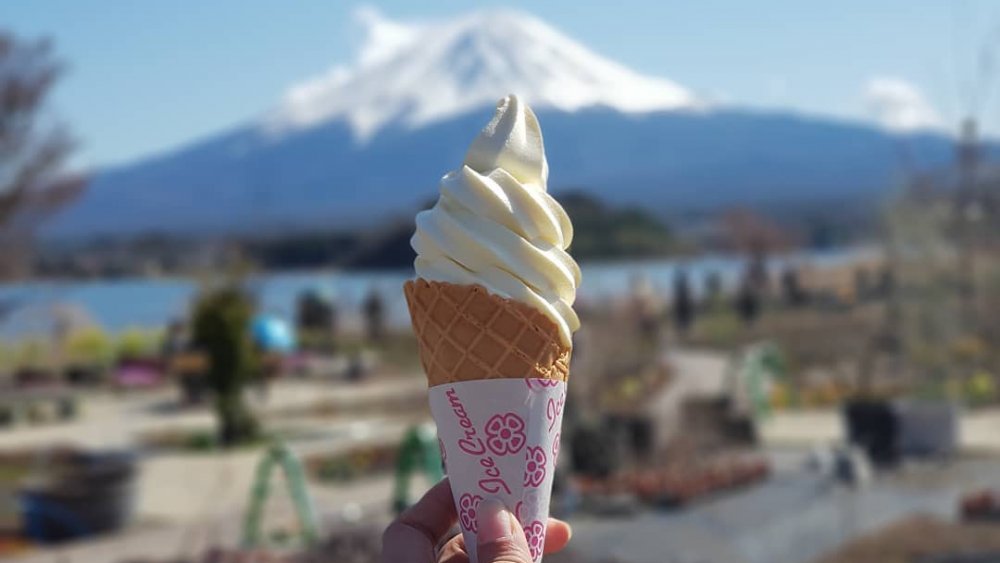 Ice cream cone with Mt. Fuji in background