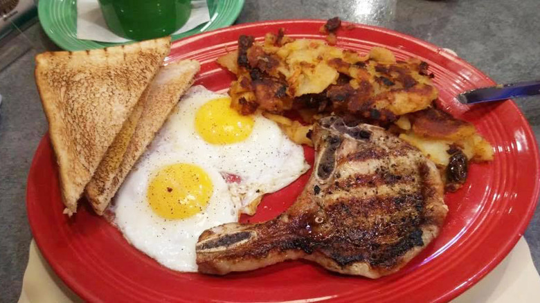 pork chop and eggs breakfast