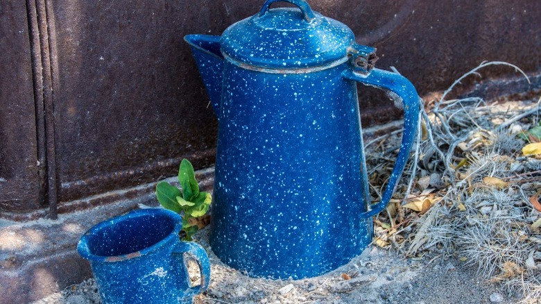 enamel cup and pitcher