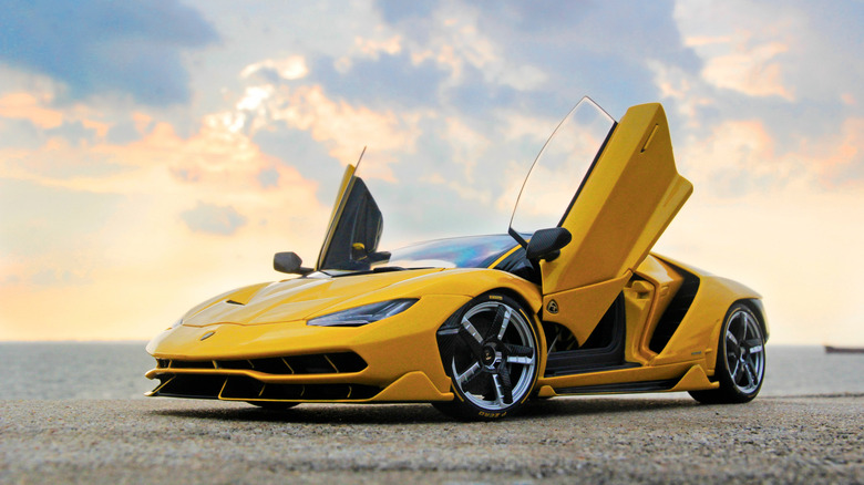 yellow lambo with open doors