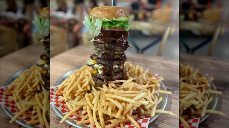 giant burger with french fries