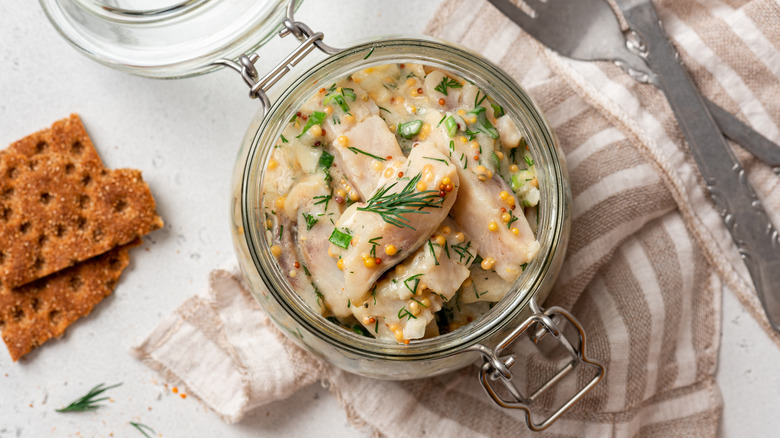 pickled herring in a jar