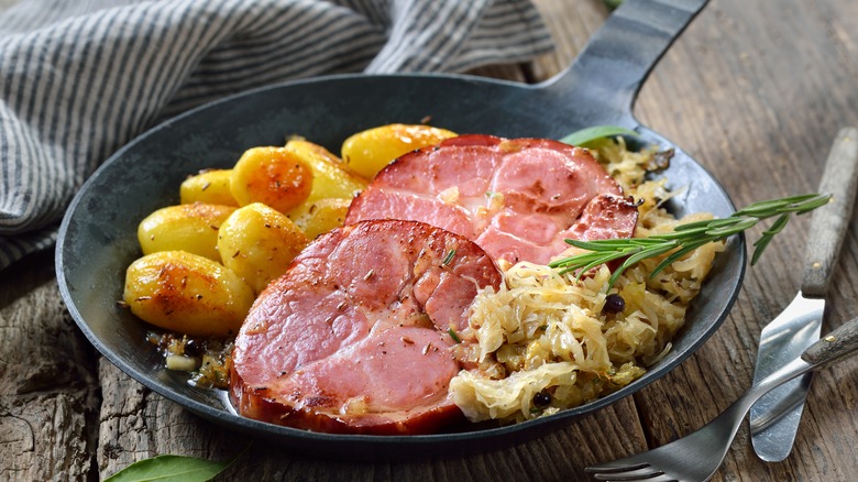 pork slices with potatoes and sauerkraut