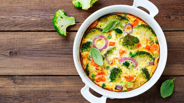 vegetable frittata in baking dish