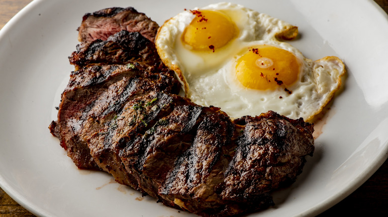 steak and eggs breakfast plate