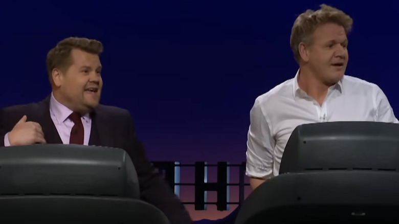 James Corden and Gordon Ramsay on treadmills