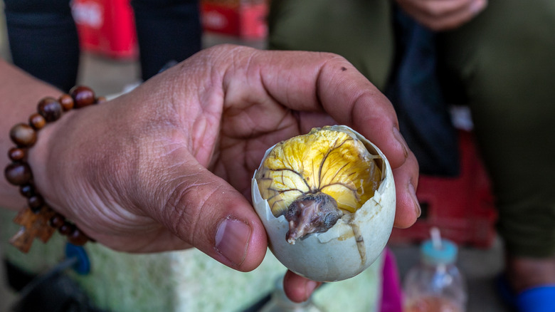 Half peeled balut 