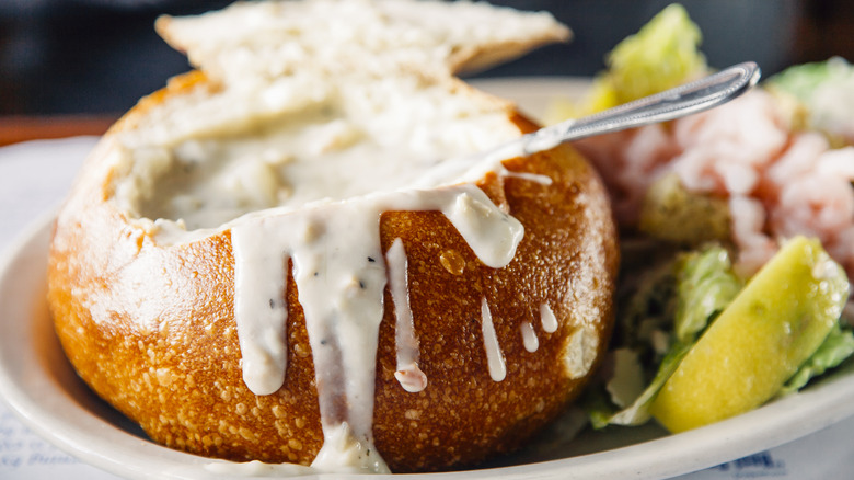 Soup in bread bowl