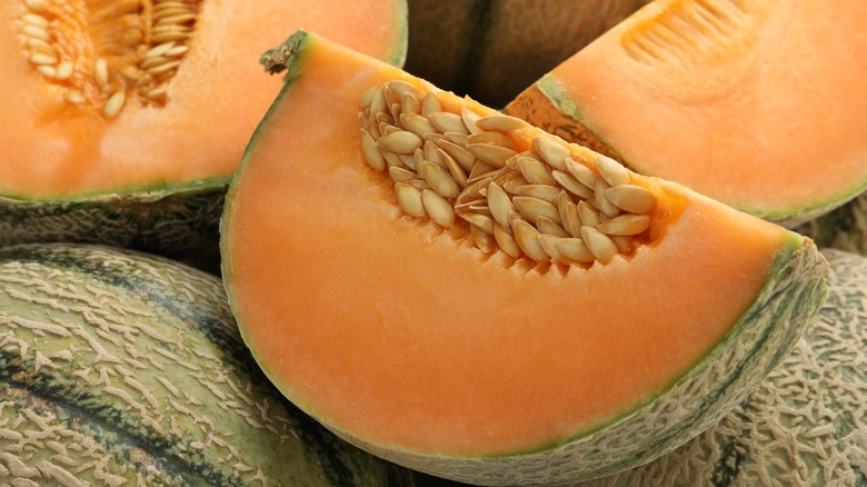 Close-up of sliced cantaloupe