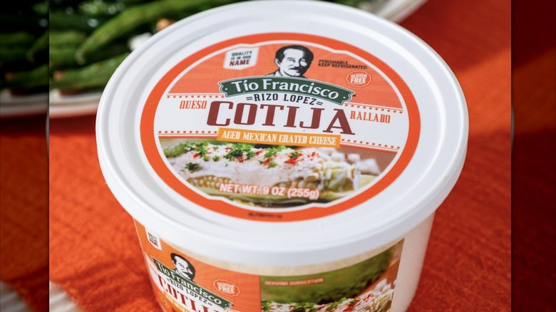 Plastic container of Tio Francisco cotija grated cheese