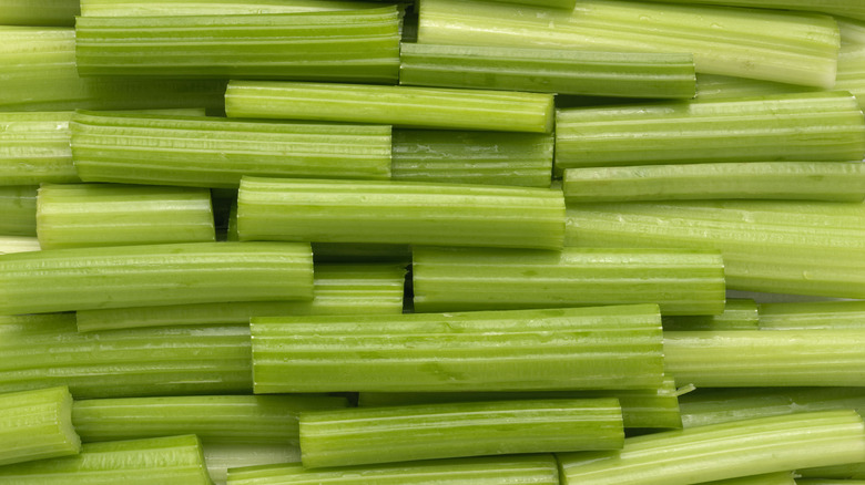 Rows of cut celery