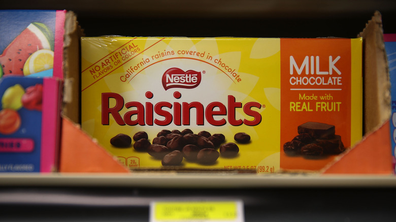 Box of Raisinets on the shelf