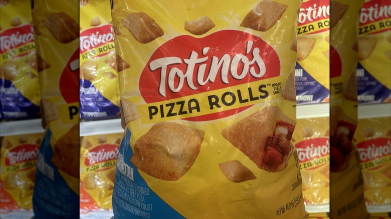 Bag of Totino's Pizza Rolls in freezer aisle