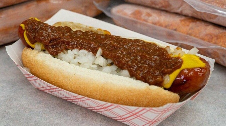 Ben's Chili Dog near sausages