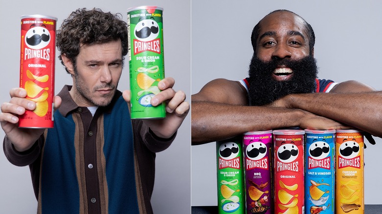 Adam Brody and James Harden with Pringles cans