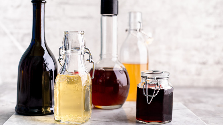 Bottles of various vinegars