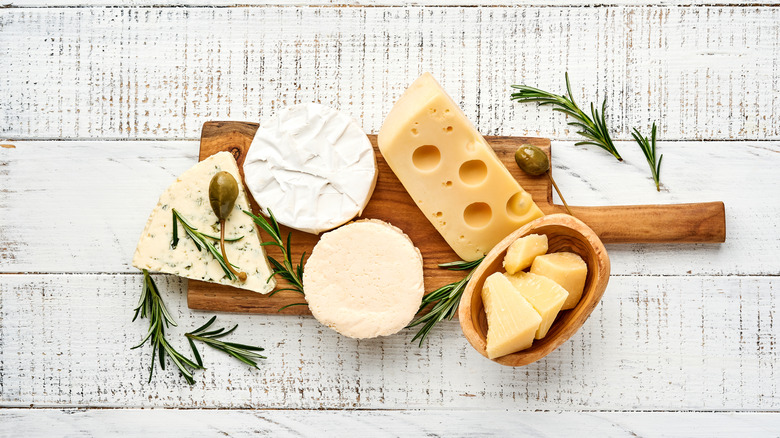 cheeses on a board 