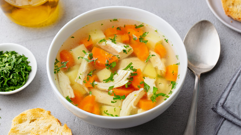 Chicken soup in a bowl