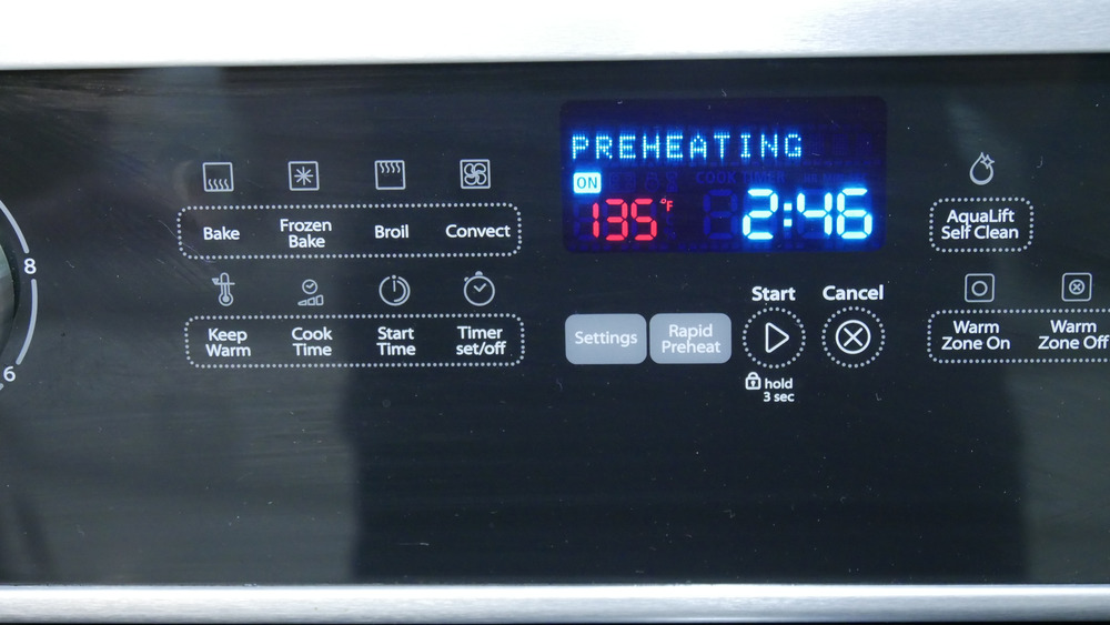 Close up of oven preheating for 3-ingredient Nutella cookies