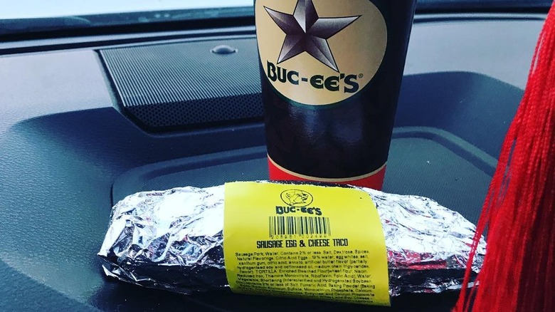 A Buc-ee's breakfast taco and coffee