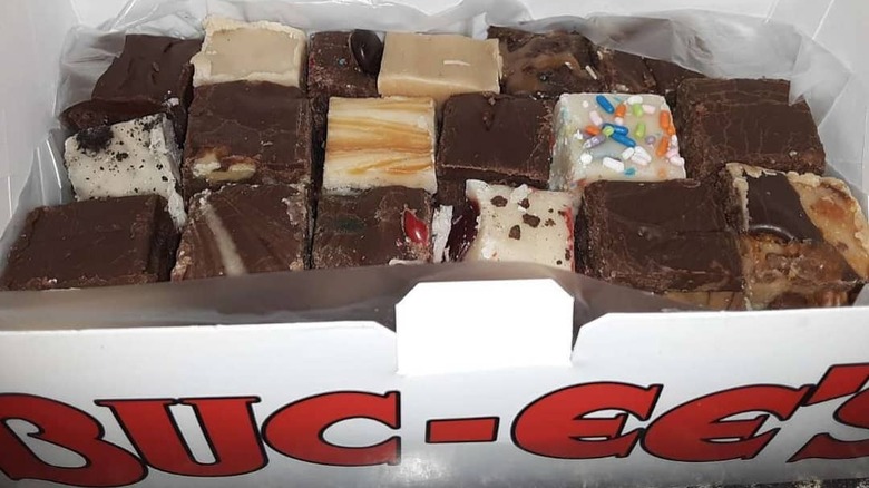 A box of Buc-ee's fudge