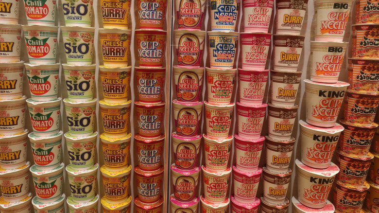 Rows and rows of instant noodle cups