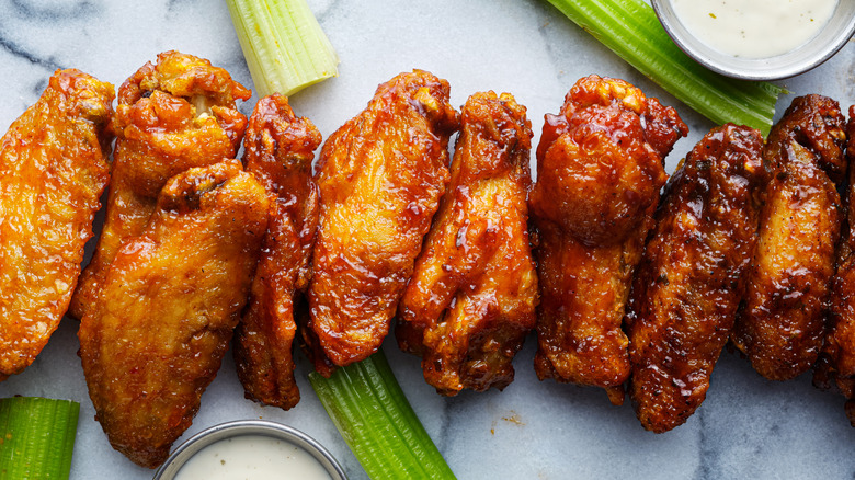 Row of chicken wings