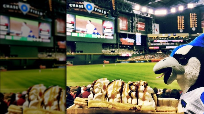 Churro dog at Chase Field with Toronto Blue Jays' mascot