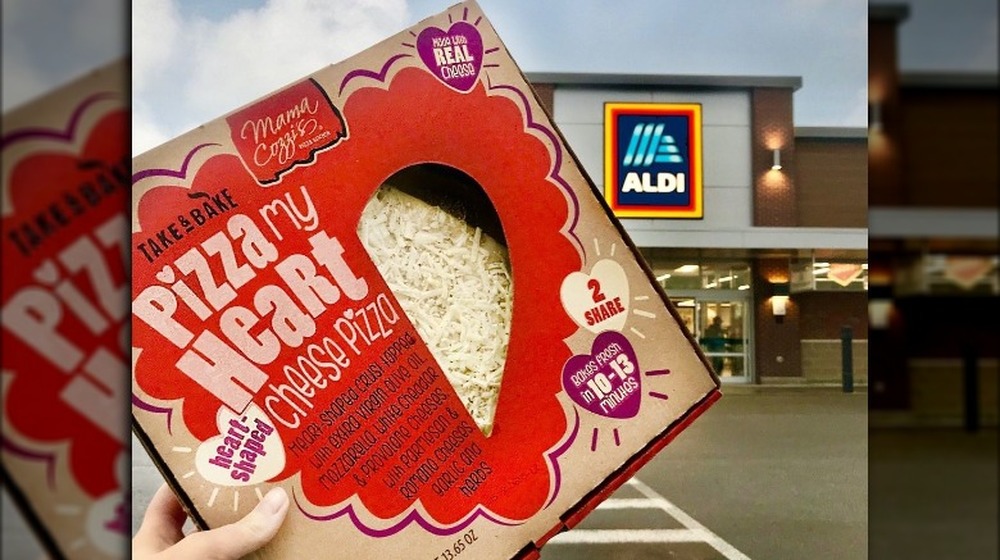 Aldi heart-shaped pizza outside store