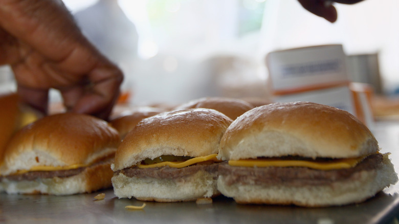 white castle sliders on griddle