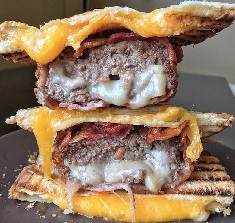 Cheese-stuffed burger cheese panini