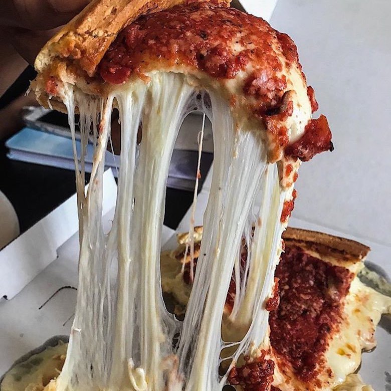 Stretchy cheese pizza