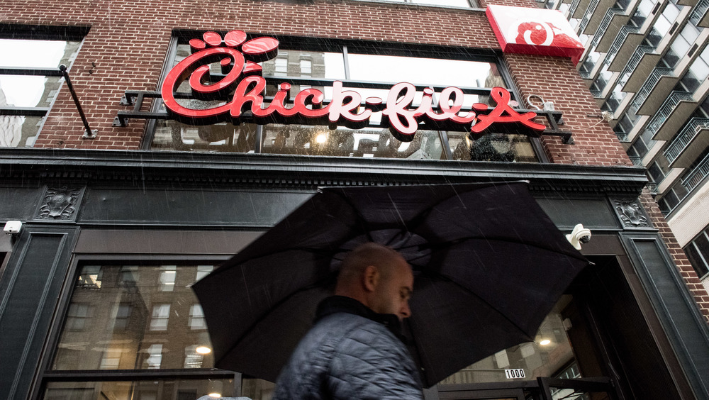 Chick-fil-A restaurant rainy day