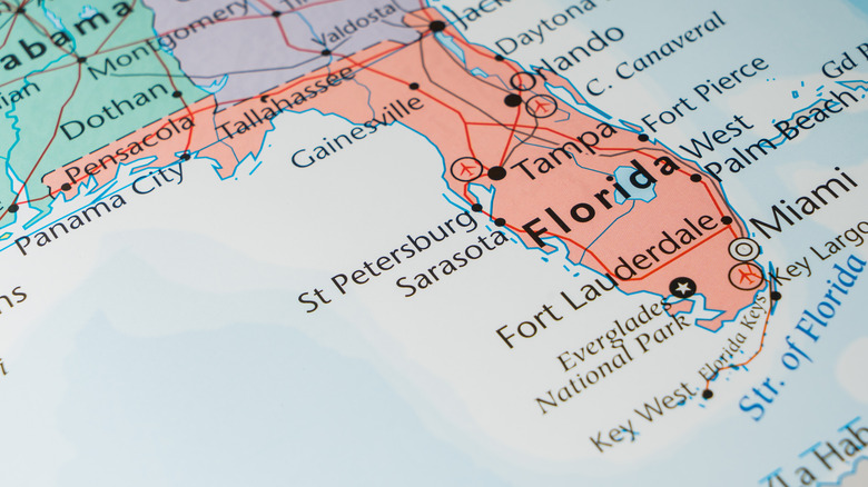 Florida depicted on a US map