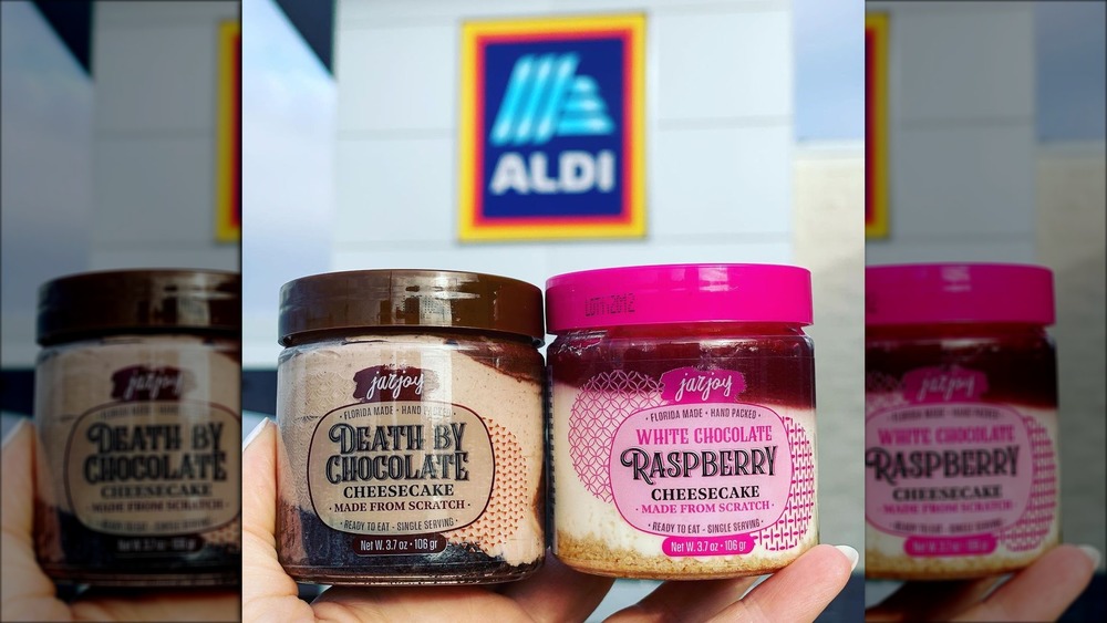 Two jars of Aldi jarred cheesecake 