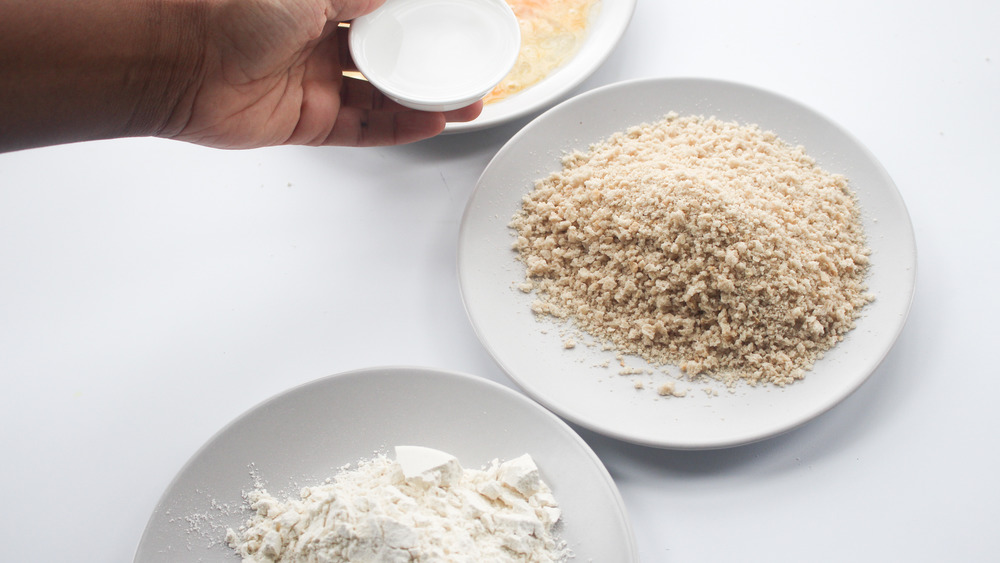 prepping coating for mozzarella sticks