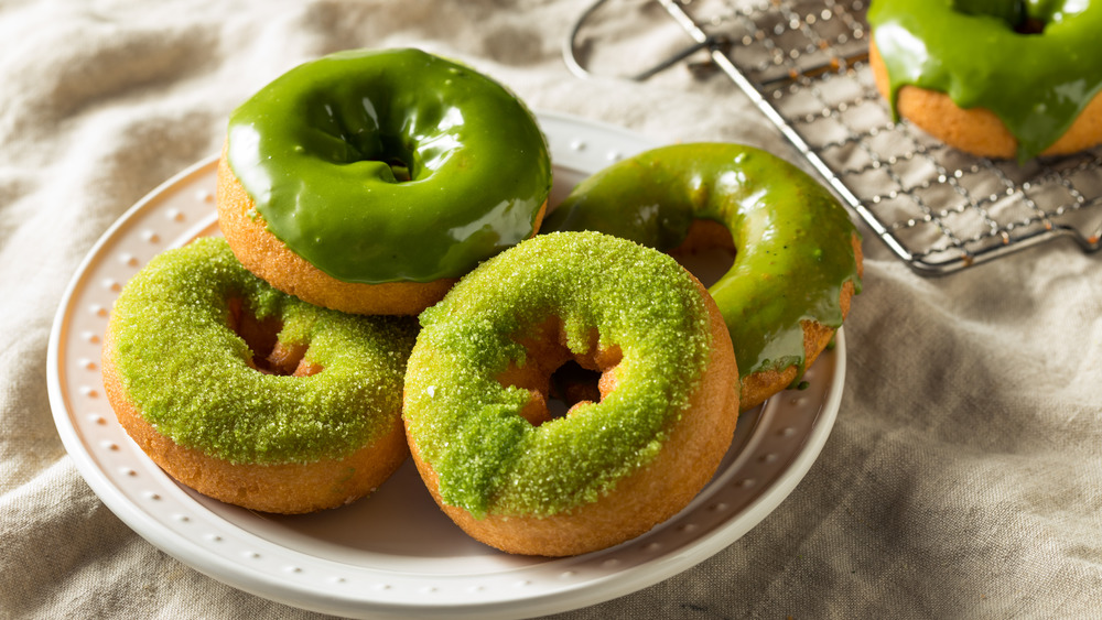 matcha donuts on plate