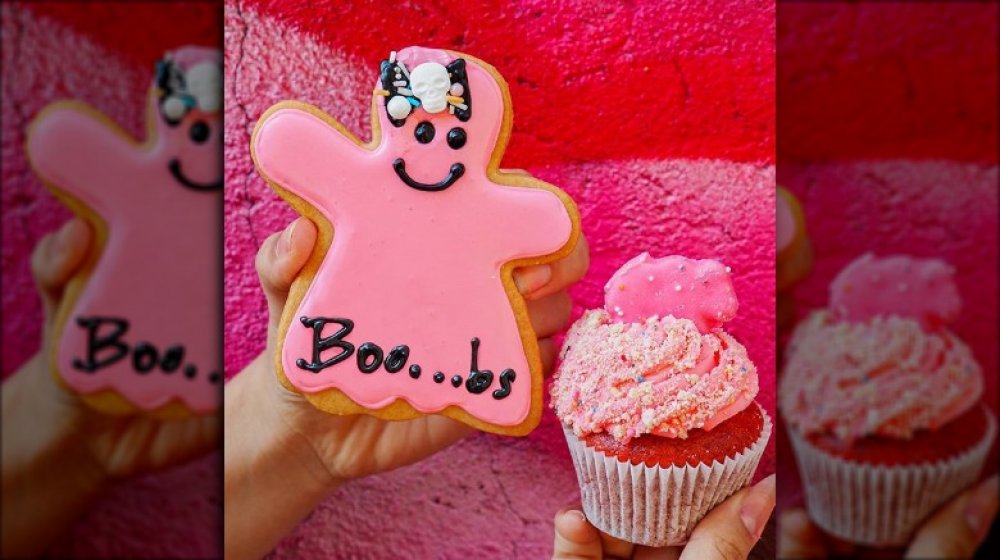 Pink ghost cookie for breast cancer awareness