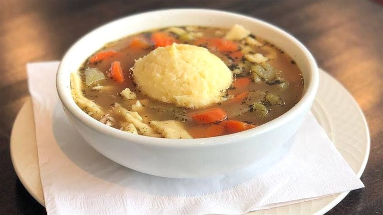 Chicken noodle soup wooden table