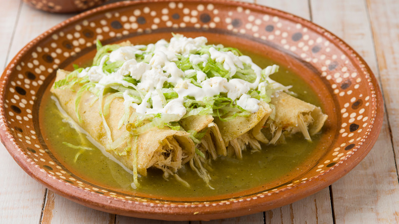 Chicken enchiladas on a plate