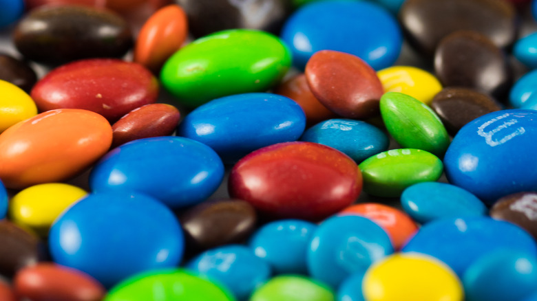 colorful m&ms in and out of focus