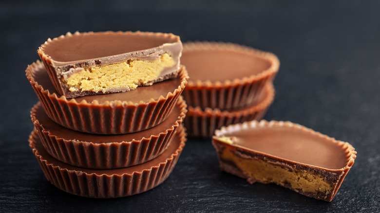 Peanut butter cups arranged in stacks